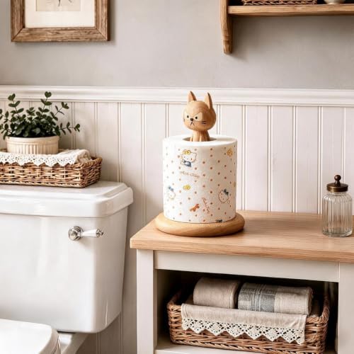 Wooden Toilet Paper Holder Funny Rustic Countertop Bath Tissue Roll Holder