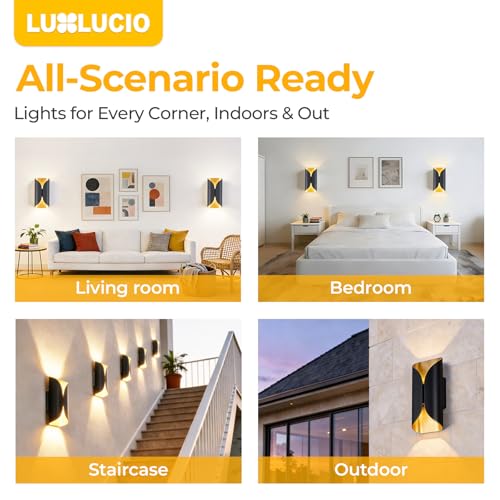 Black & Gold 9.8" Up & Down Indoor Outdoor LED Wall Sconce (Black and Gold / 2 pack)