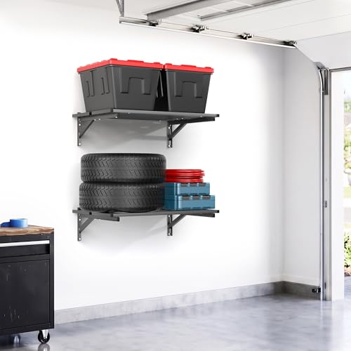 2-Pack Heavy-Duty Garage Wall Shelves, Floating Wall-Mounted Storage Shelves with Screw-Secured, Holds 400 lbs/Shelf for Garage