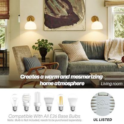 Brass Wall Sconce Vintage Milk White Glass Vanity Light Hardwired Gold Wall Mounted Lamp for Bathroom Mirror to Elevate Decor & Refresh Older Home’s Look E26
