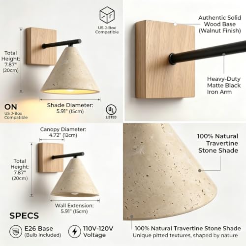 Yellow Natural Travertine Wall Sconce Vintage Farmhouse Bedside Lamp