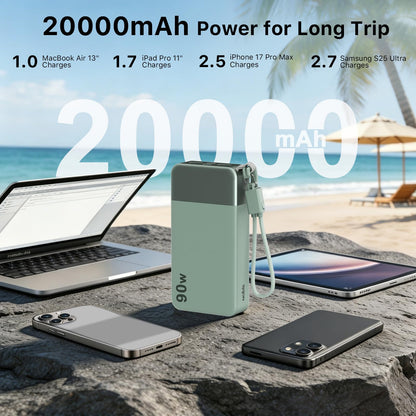 90W Portable Charger 20000mAh Power Bank with Detachable C (Green)