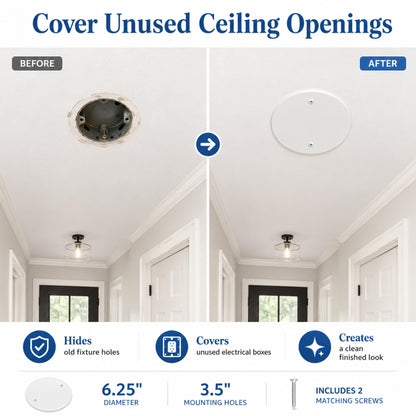 2 Pack 6.25 Inch Ceiling Cover Plate with 3.5" Mounting Hole Spacing