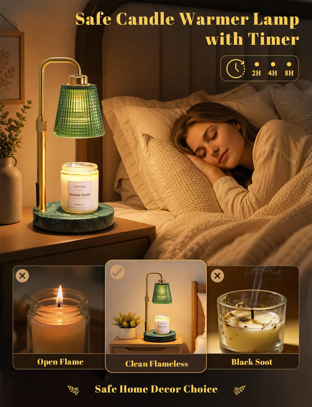 Marble Candle Warmer Lamp with Timer (Marble-Green)