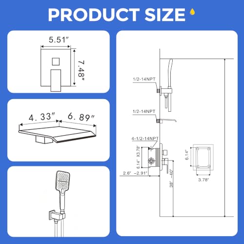 Wall Mount Waterfall Bathtub Faucet with Hand Shower