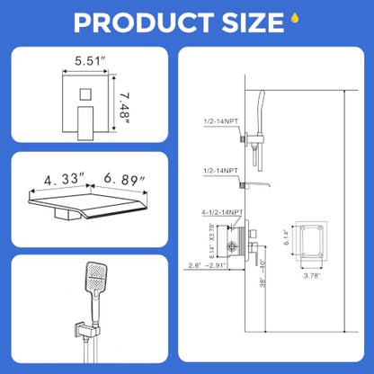 Wall Mount Waterfall Bathtub Faucet with Hand Shower