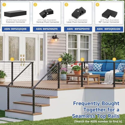 Stainless Steel T316 Black Handrail for Cable Railing Post with Nylon End Cap Kits