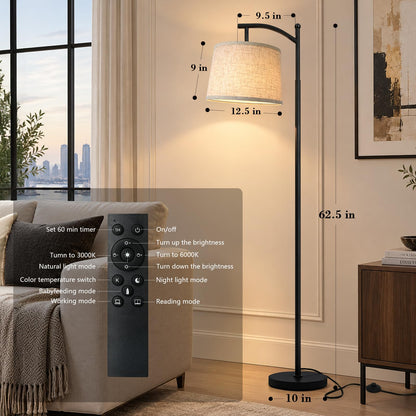 Arc Floor Lamp Standing Lamps with Remote (Black-Remote Control)