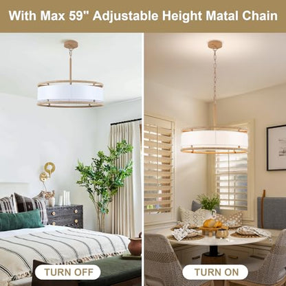 19.7" Rattan Drum Chandelier Light Fixture