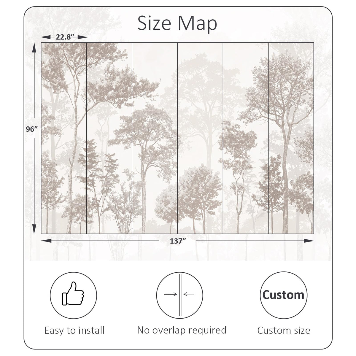 Neutral Forest Wallpaper Soft Beige Woodland Landscape Mural (Sa Mural 14 / 96" x 96")