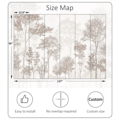 Neutral Forest Wallpaper Soft Beige Woodland Landscape Mural (Sa Mural 14 / 96" x 96")