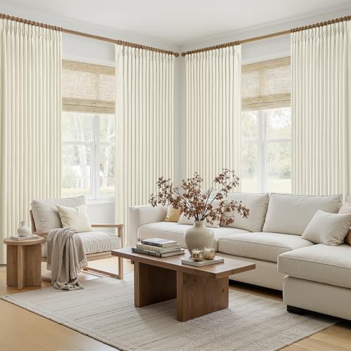 Cream Linen Textured Curtains 84 Inch Long Pinch Pleated Blackout 2 Panels for Living (Cream / 50"W x 84"L (Pack of 2))