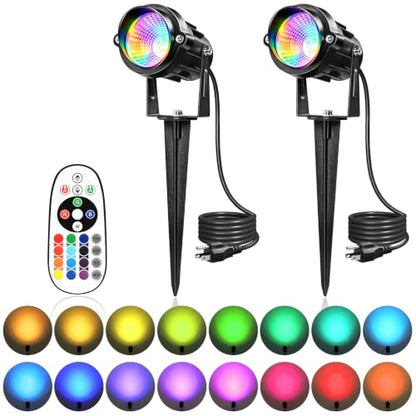 RGBW Spot Lights Outdoor 12W Color Changing Landscape Lighting Remote Control 120V RGBW Landscape Lights Waterproof LED Outdoor Spotlights for Yard Garden Patio Lawn Decorative