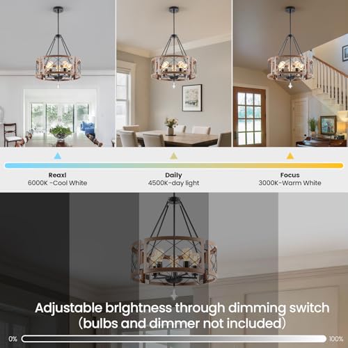 Rustic Farmhouse Chandelier Wooden Light Fixture Round Chandelier