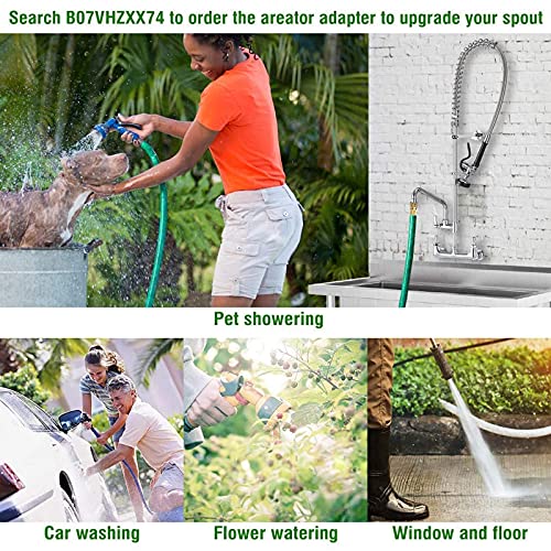 Commercial Faucet with Sprayer 8 Inch Center 42" Height Commercial Wall Mount Faucet Pre (42" Height)