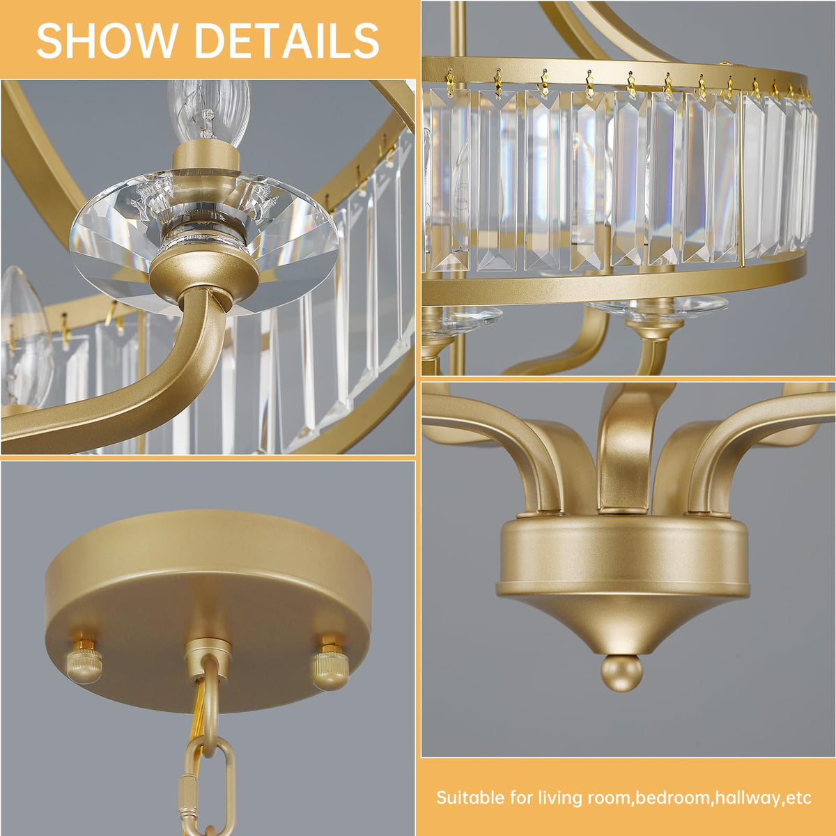 5 Light Gold Crystal Chandelier (Gold / 5-Light)