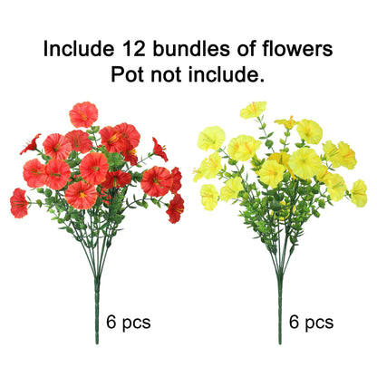 Artificial Flowers for Outdoors Fake Plants Outside Decoration (12 Bundles Multi-color (6 Yellow, 6 Orange))