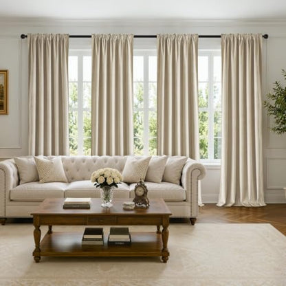 Beige Velvet Curtains 4 Panels Set Back Tab 40 x 90 Inch Long (Beige / 40"W x 90"L (Pack of 4))