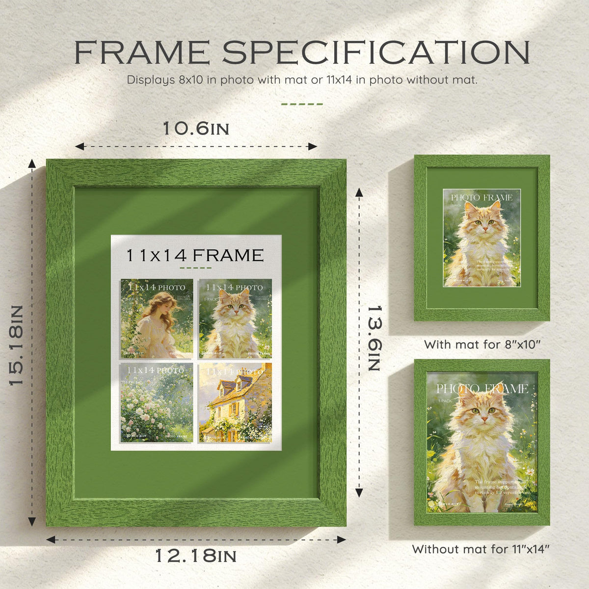 11x14 Green Wood Grain Frame (Green Frame Green Mat / 11x14)