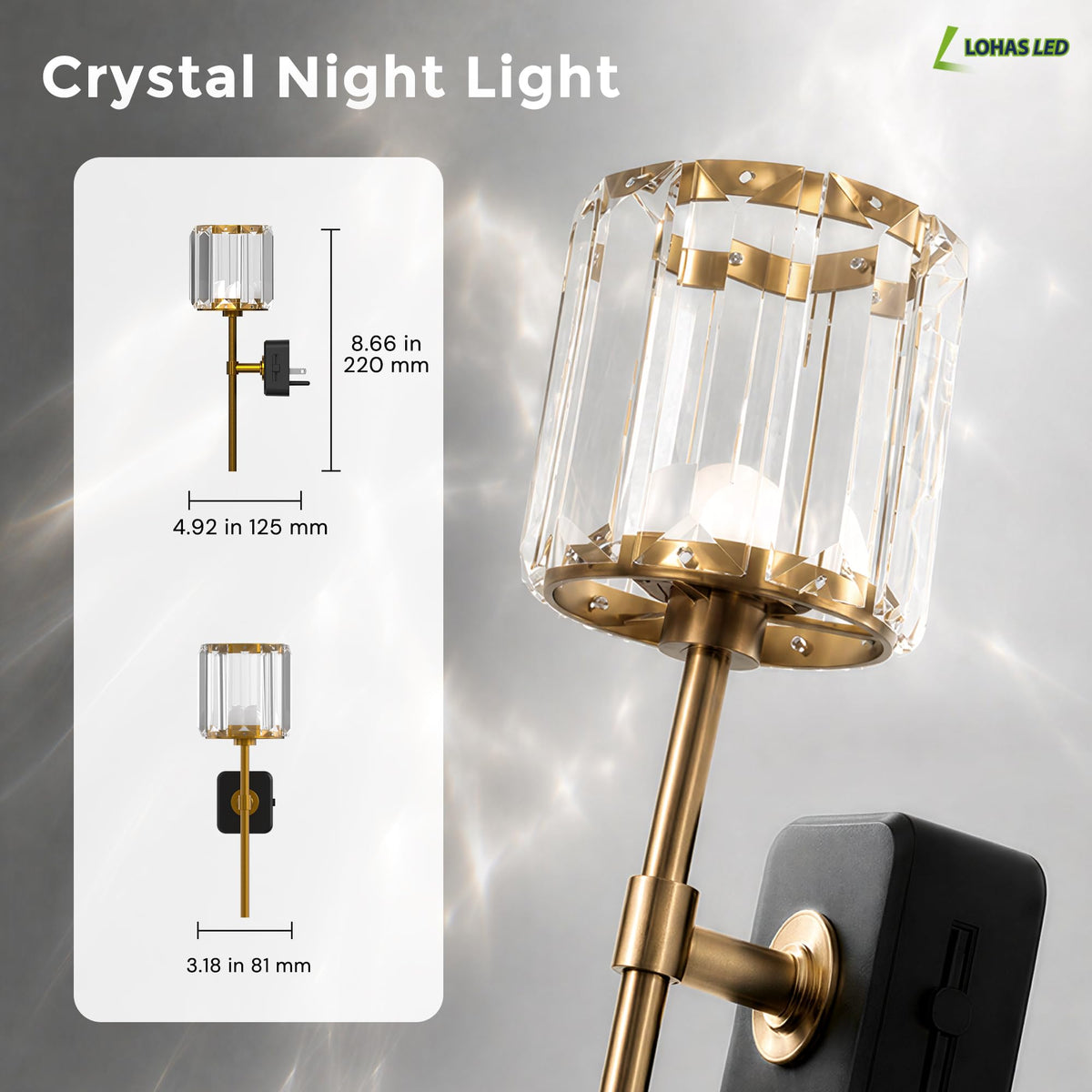 Night Lights Plug into Wall (Crystal Cylinder-3000K / 1 Pack)