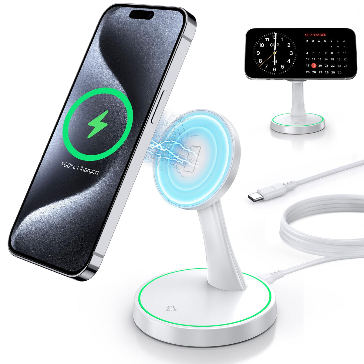 Magnetic Wireless Charger Stand 15W Fast Mag (Magnetic Single Pack White)