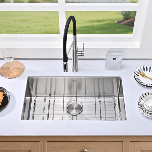 Workstation Undermount Kitchen Sink 16 Gauge Stainless Steel Ledge Single Bowl Sink with Bamboo Cutting Board Roll
