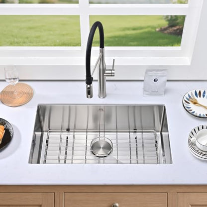 Workstation Undermount Kitchen Sink 16 Gauge Stainless Steel Ledge Single Bowl Sink with Bamboo Cutting Board Roll