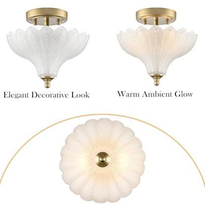 Glass Ceiling Light Semi Flush Mount Textured Glass Shade