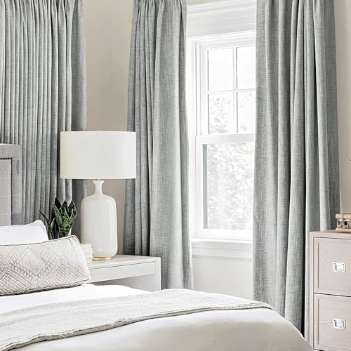 100% Blackout Linen Curtains for Bedroom 52x96 Inches Glacier Gray (Glacier Gray / 52"W x 96"L (Pack of 2))