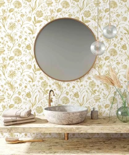 Floral Peel and Stick Wallpaper Gold Contact Paper 17in x 118in (Gold / 16.9" x 118.1")