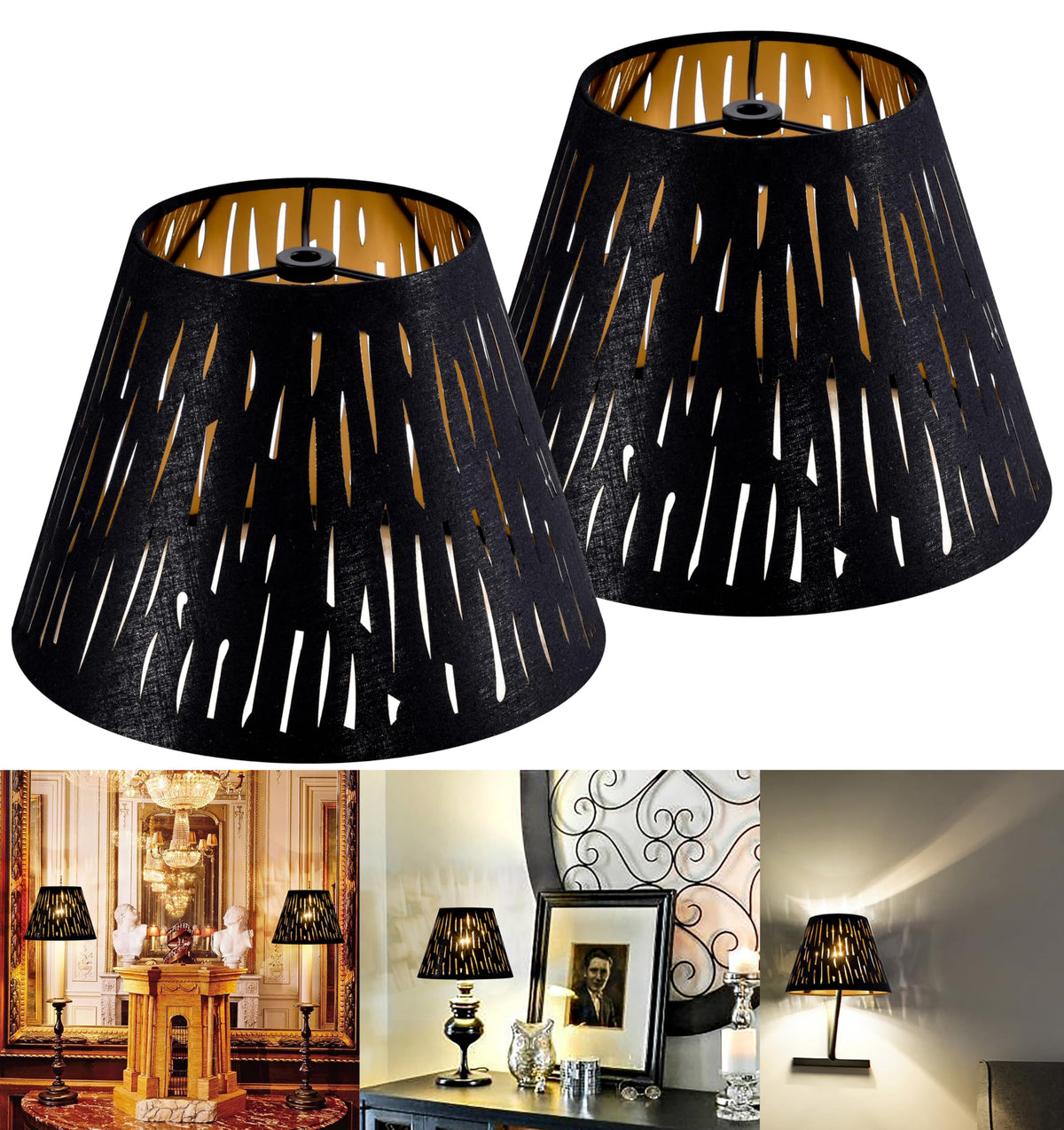 Black Lamp Shades Set of 2 Small (black-Etching / 5 × 9 × 6.4 inches (2 pack))