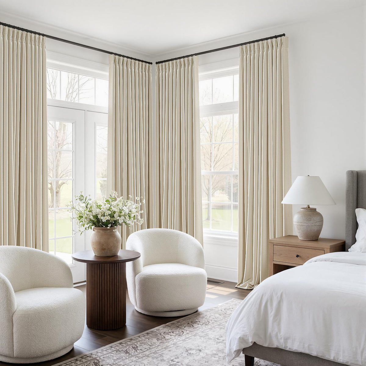 Cream Beige Blackout Linen Curtains 102 Inches Long for Bedroom Pinch Pleated Black Out Curtains Lined 2 Layers Memory Shape Noise Reducing Rustic Farmhouse Living Room Darkening Window Drapes 50x102 (Cream Beige / 50"W x 102"L (Pack of 2))