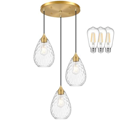 Glass Pendant Lights Kitchen Island 6" Pendant Light Fixtures Hammered Clear Glass Height Adjustable Modern Hanging Pendant Lights for Dining Room