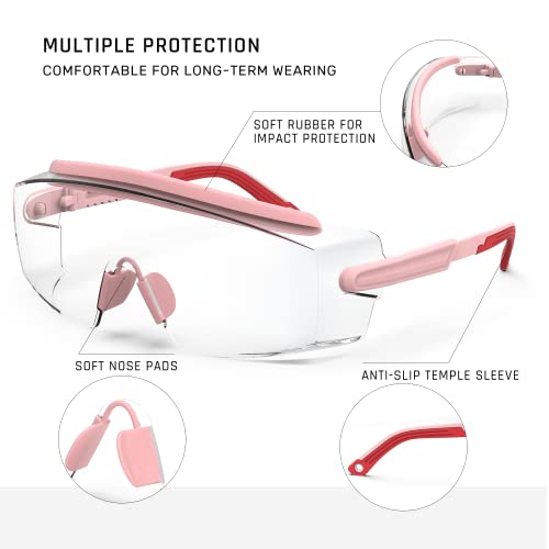 Anti fog Safety Glasses Over Glasses (Pink)