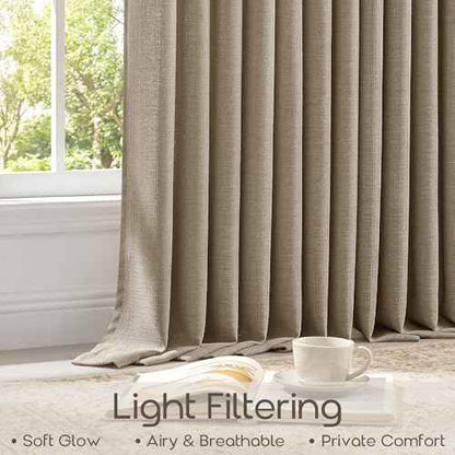 Brown 105 Inch Semi Sheer Thick Linen Memory Training Pinch Pleat Curtains (Dark Flax / 40"W x 105"L (Pack of 2))