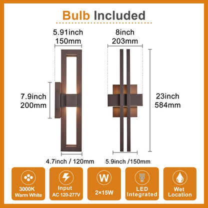 23" Large Modern Minimalist Outdoor Wall Lights 2 (2Pack Large 23"H Textured Bronze)