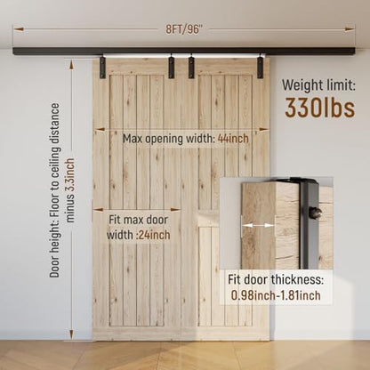 8FT 96'' Ceiling Mount Box Rail Barn Door Hardware Kit (8FT/96" for Double Door)
