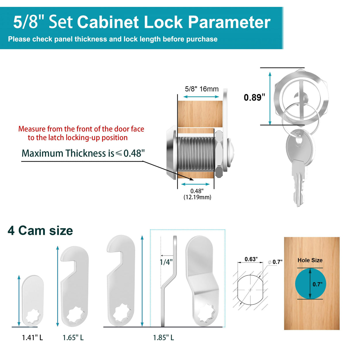 1 Pack Tubular Cabinet Locks with Keys (5/8 Inch / 1 Pcs / Silver)