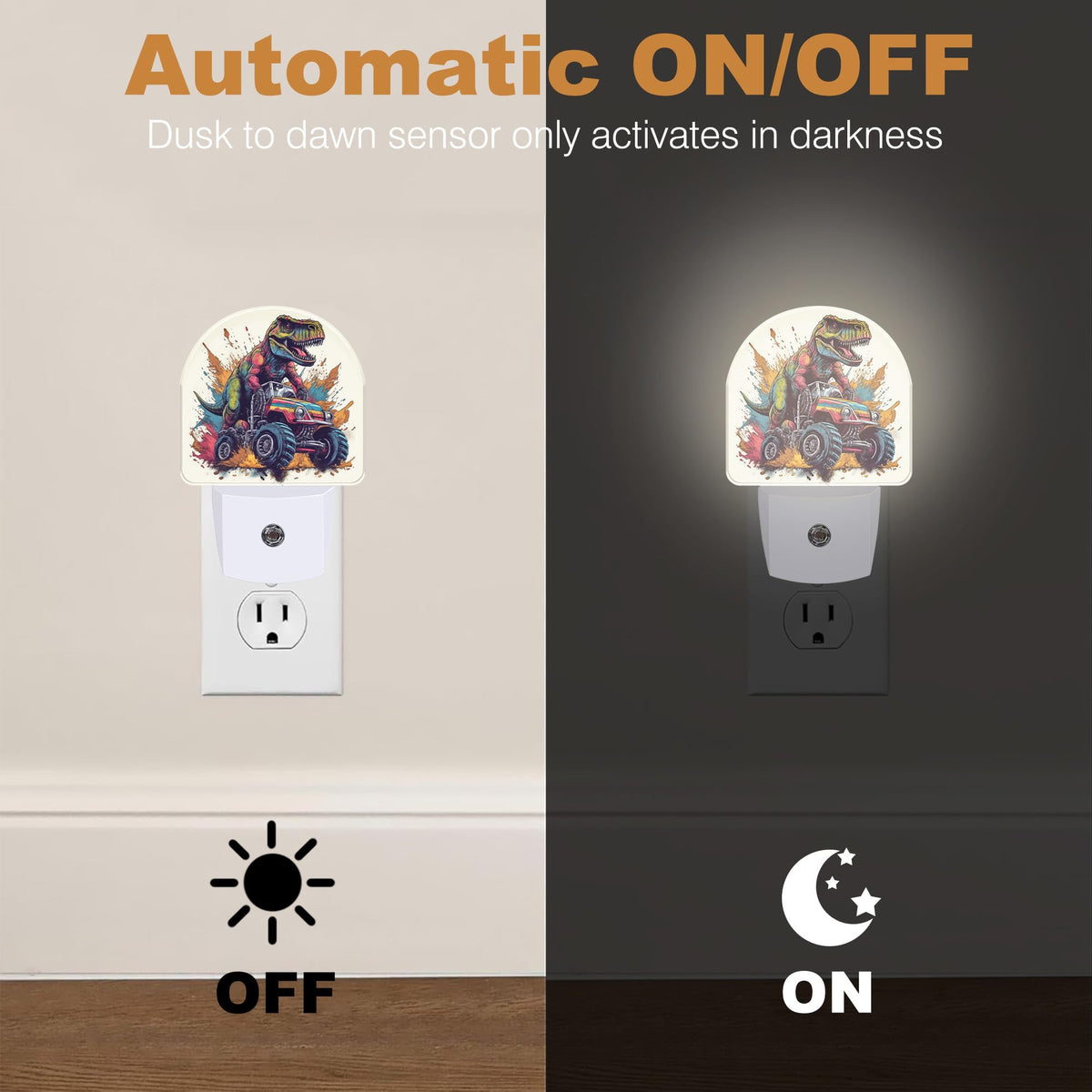 Night Light Dinosaur Truck Night Lights Plug into Wall with Dusk to Dawn Smart Sensor for Bedroom Bathroom Hallway Kitchen (Dinosaur Truck)