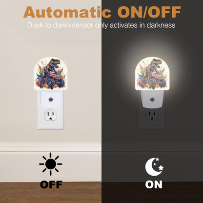 Night Light Dinosaur Truck Night Lights Plug into Wall with Dusk to Dawn Smart Sensor for Bedroom Bathroom Hallway Kitchen (Dinosaur Truck)