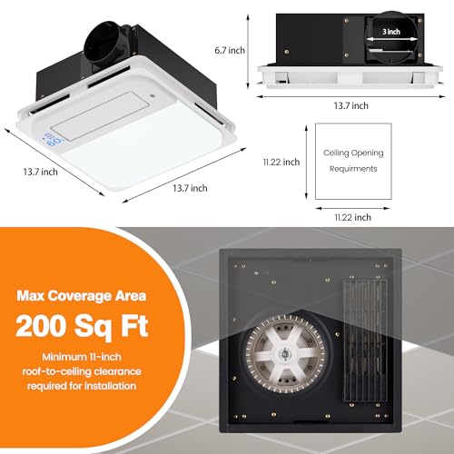 5-in-1 Bathroom Exhaust Fan with Light and Heater, Smart Humidity Sensor, 190 CFM 1.0 Sone Quiet Vent Fan, 1800W Fast Heating, 1500LM LED Light, Remote Control, UL Certified
