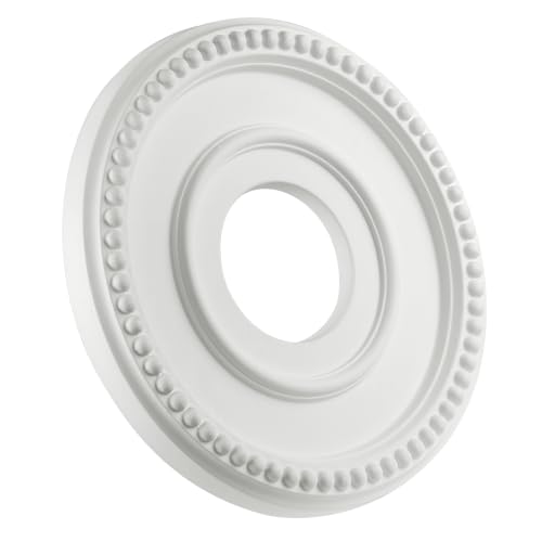 12-1/2" OD x 3-15/16" ID x 1-3/8"P Beaded Round Ceiling Medallion,Primed PU Foam Ceiling Trim for Chandeliers, Ceiling Fans and Pendant Lights,1pcs