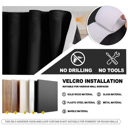 Adhesive Curtain Blackout Curtains for Privacy (Black / 59"W x 59"H)