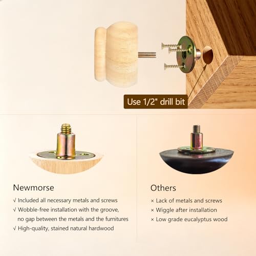 2 Inch Round Furniture Legs Natural Wood Bun Feet Set of 4