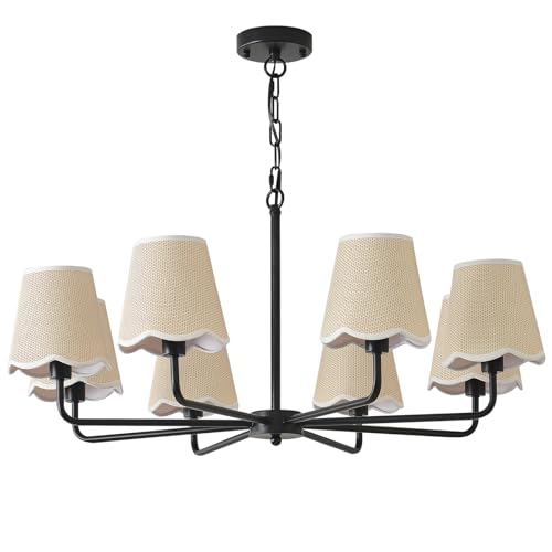 6 Light Gold Chandelier with Fabric Shades