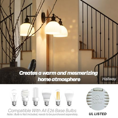 Vintage 2 Light Black Bathroom Light Fixtures with Milk Glass (2-Black)