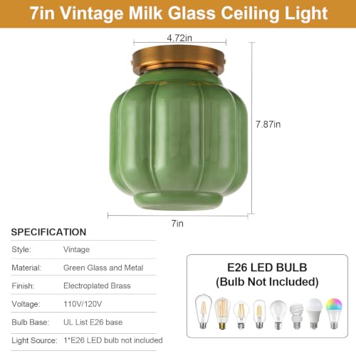 Green Milk Glass Flush Mount Ceiling Light