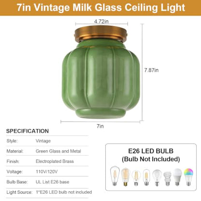 Green Milk Glass Flush Mount Ceiling Light