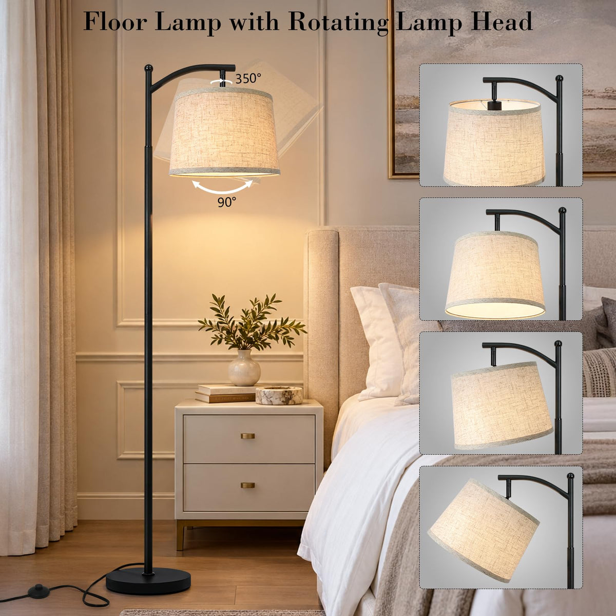 Arc Floor Lamp Standing Lamps with Remote (Black-Remote Control)
