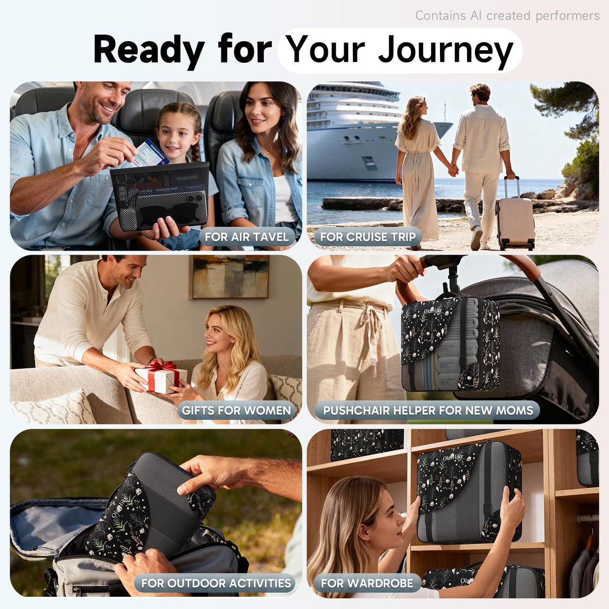 Packing Cubes for Travel (14 Black Flower)